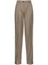 Pinko High-waisted Check Pattern Trousers With Tailored Silhouette In Brown