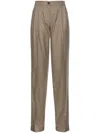 Pinko High-waisted Check Pattern Trousers With Tailored Silhouette In Gray