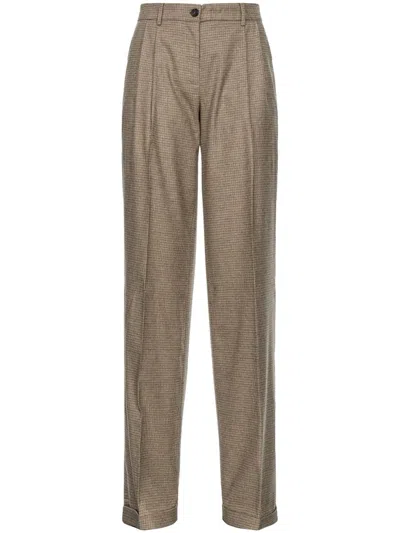 Pinko High-waisted Check Pattern Trousers With Tailored Silhouette In Gray