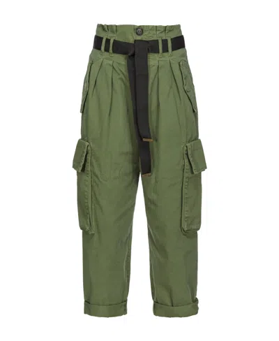Pinko High-waisted Cropped Cargo Trousers In Green