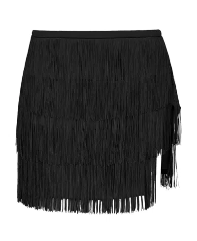 Pinko High-waisted Fringed Miniskirt In Black