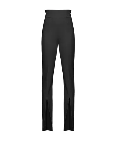 Pinko High-waisted Front-slit Trousers In Black