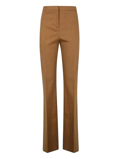 Pinko High-waisted Straight-leg Trousers In Viscose Blend In Brown