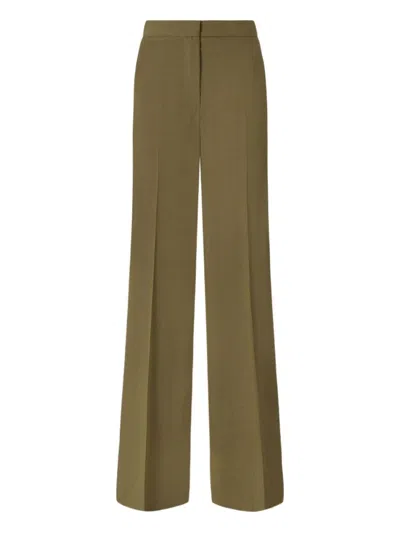 Pinko High-waisted Tailored Olive Green Trousers With Pressed Creases