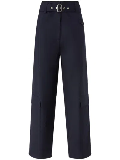 Pinko High-waisted Wide-leg Blue Trousers With Cargo Pockets