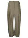 Pinko High-waisted Wide-leg Trousers With Front Pleats In Green