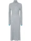 Pinko Ribbed High-neck Grey Maxi Dress With Flow In Grey
