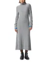 Pinko Ribbed High-neck Grey Maxi Dress With Flow In Light Grey/turquoise