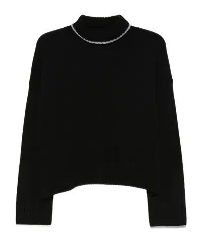Pinko High-neck Cropped Sweater In Black