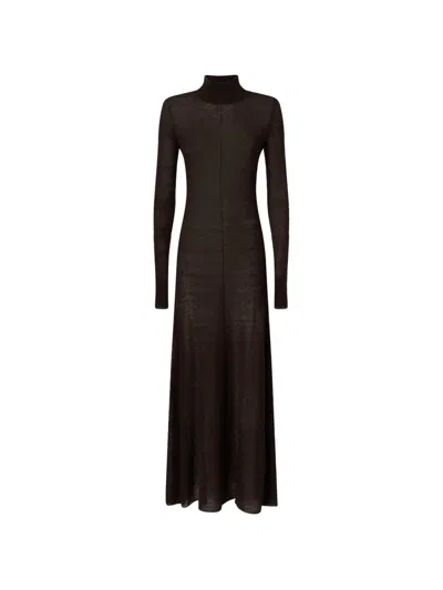 Pinko High-neck Long-sleeve Maxi Dress In Brown