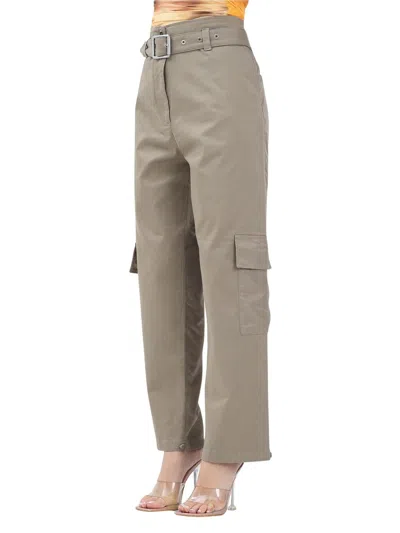 Pinko High-waist Khaki Trousers With Wide-leg Silhouette And Belted Waist In Brown