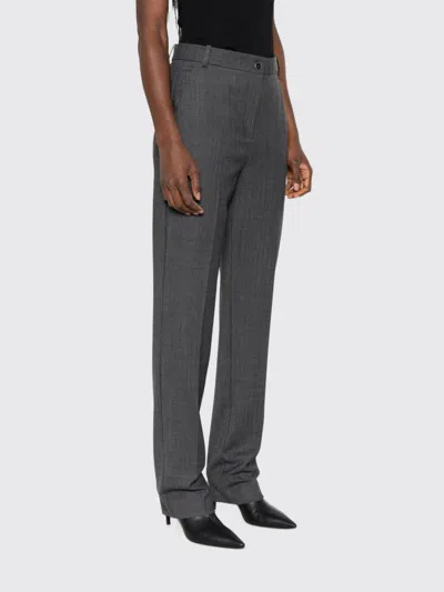 Pinko High-waisted Straight-leg Trousers In Wool Blend With Logo In Gray