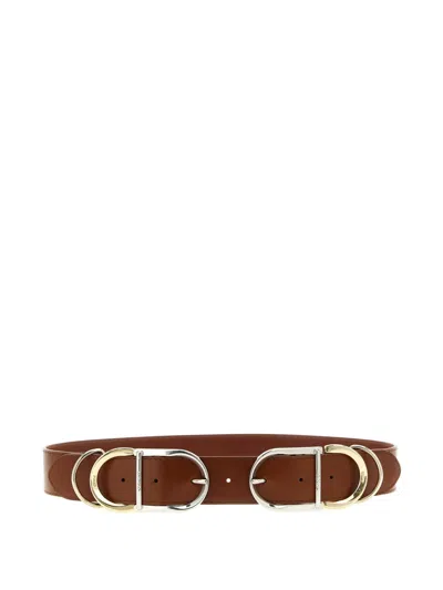 Pinko Hippolita Belt Adjustable Length Dual Buckles In Brown