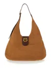 PINKO BROWN BIG HOBO BAG WITH LOGO DETAIL IN SUEDE WOMAN