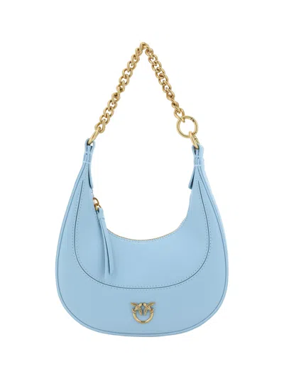 Pinko Hobo Mini Brioche Shoulder Bag In Cool Blue-antique Gold
