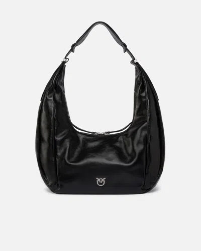 Pinko Hobo Slouchy Large Shoulder Bag In Shiny Leather
