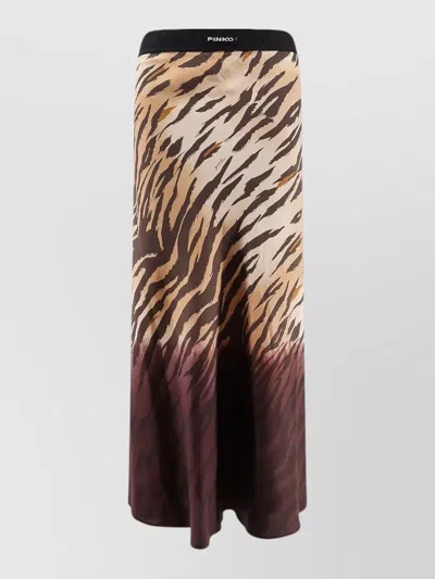 Pinko Hollie Viscose Maxi Skirt Animal Pattern In Brown