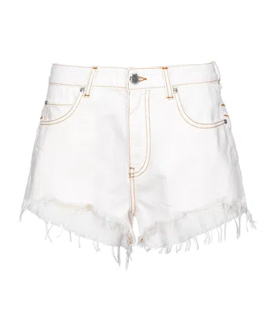 Pinko Honey Frayed Denim Shorts In White