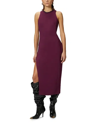 Pinko Robe Fourreau Noire Avec Encolure En Strass In Vin De Raisin