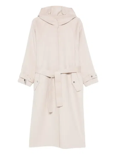 Pinko Hooded Belted Coat In Neutral
