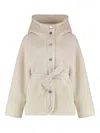 Pinko Hooded Belted Peacoat In Neutral