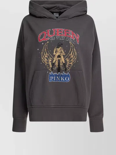 PINKO HOODED GRAPHIC PRINT SWEATSHIRT WITH KANGAROO POCKET