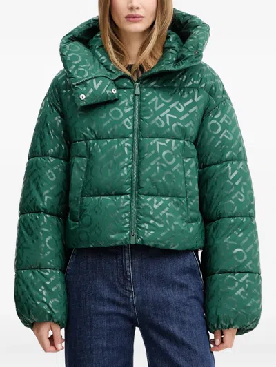 Pinko Hooded Logo-pattern Jacket In Green