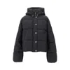 Pinko Cropped Black Coat With Hooded Neckline And Embroidered Logo In Black