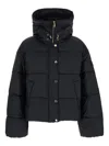 Pinko Cropped Black Coat With Hooded Neckline And Embroidered Logo In Black