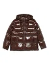 Pinko Oversized Glossy Brown Quilted Down Coat With Hood In Brown