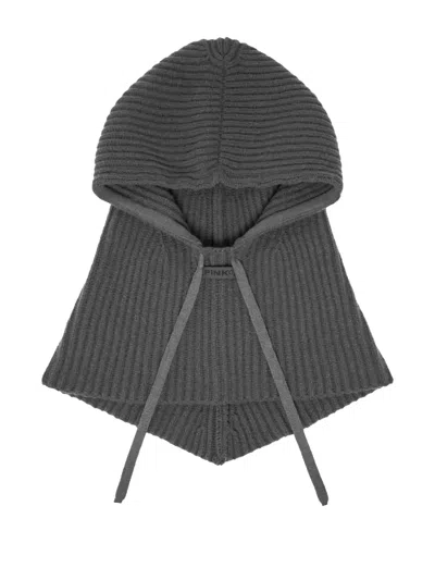 Pinko Ribbed Balaclava With Drawstring In Gray