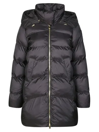 Pinko Hooded Technical Fabric Coat With Minimalist Design In Blue