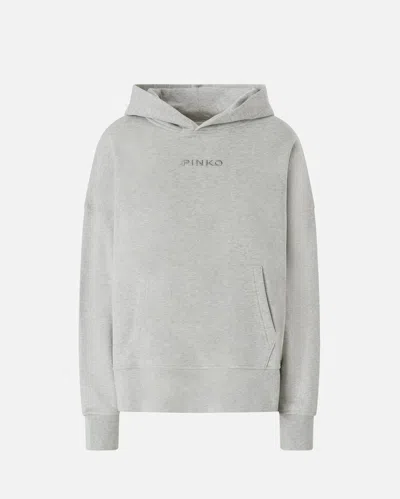 Pinko Hoodie With Logo Embroidery In Drizzle Grey