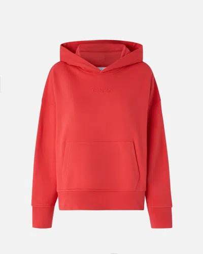 Pinko Hoodie With Logo Embroidery In Red-tomato Sauce