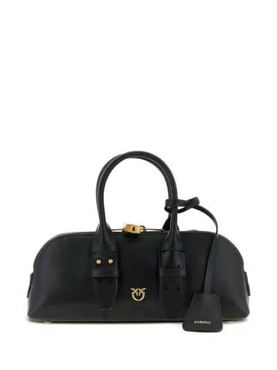 Pinko Bowling Bag Horizontal Black Handbag With Adjustable And Removable Shoulder Strap And Padlock Detail