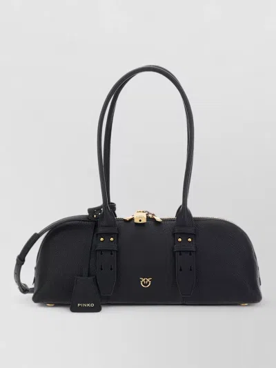 Pinko Horizontal Bowling Shoulder Bag Buckle Strap In Black
