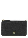 Pinko Small Flat Bag In Crocheted Raffia With Removable Shoulder Strap In Black