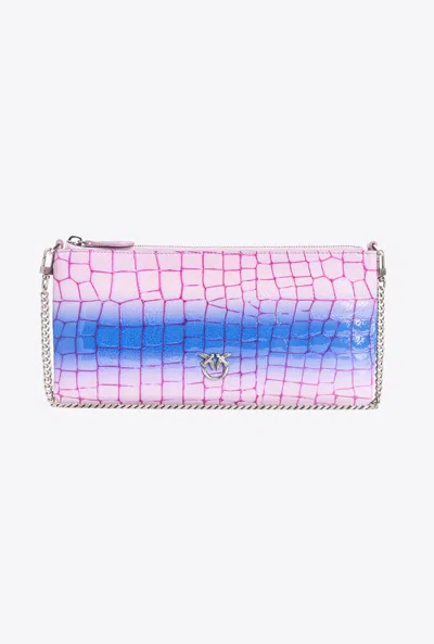 Pinko Horizontal Flat Bag Cocco Lucido Sfumato  Galleria In Lilla/viola-old Silver