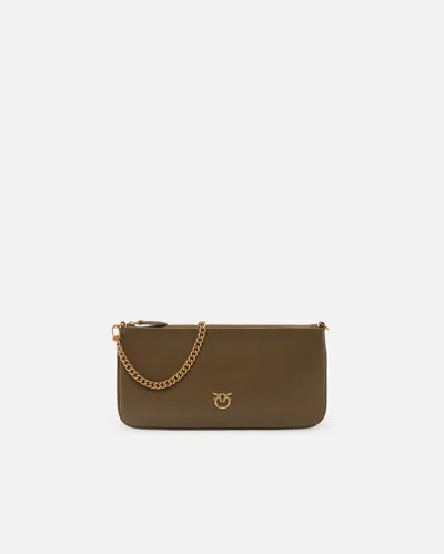 Pinko Horizontal Flat Bag En Cuir In Scricciolo-antique Gold