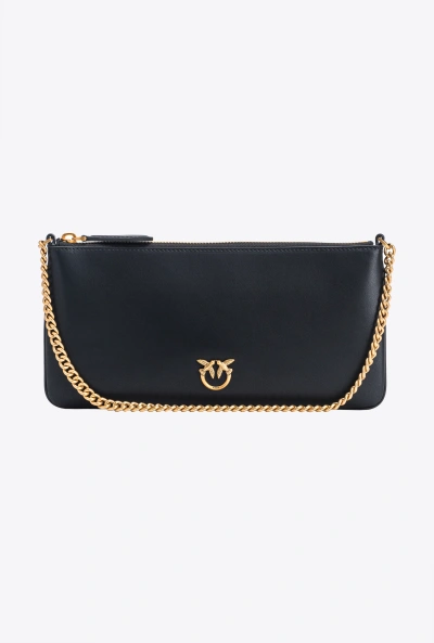 Pinko Horizontal Flat Bag In Leather In Black-antique Gold