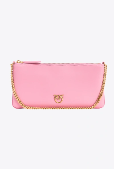 Pinko Horizontal Flat Bag In Leather In Marine Pink-antique Gold