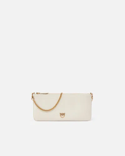 Pinko Horizontal Flat Bag In Leather In White+white-antique Gold
