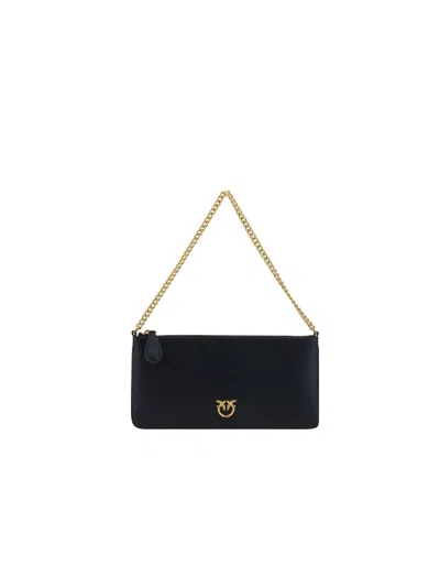Pinko Horizontal Flat Clutch In Nero-antique Gold