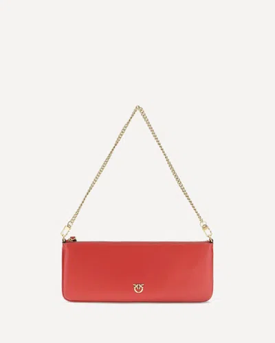 Pinko Horizontal Flat Leather Shoulder Bag In Red