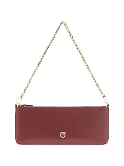 Pinko Horizontal Flat Leather Shoulder Bag In Brown