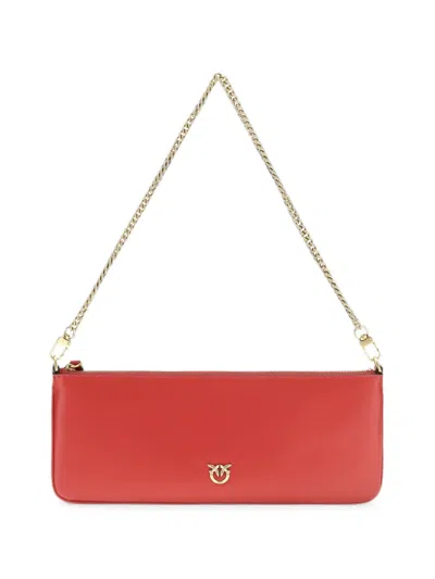 Pinko Horizontal Flat Leather Shoulder Bag In Red