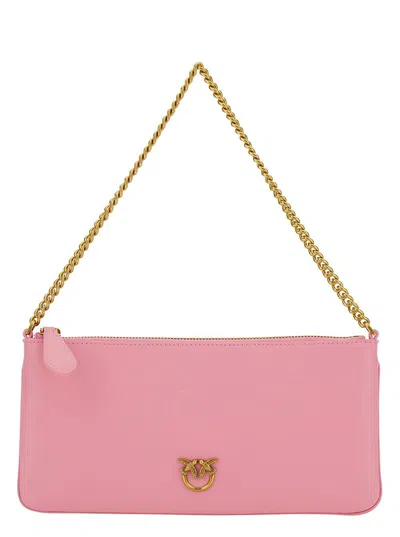 Pinko Horizontal Flat Logo Plaque Shoulder Bag In Pink