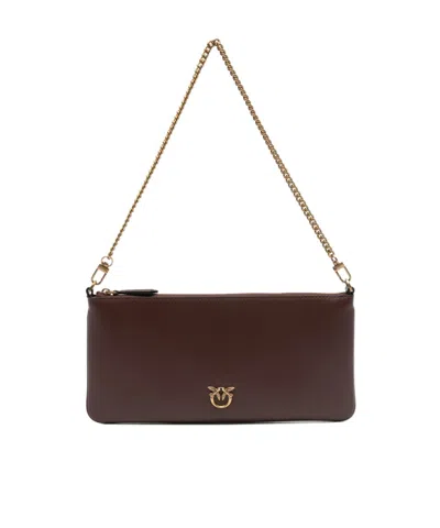 Pinko Horizontal Flat Shoulder Bag In Brown