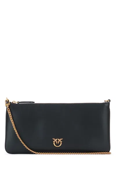 Pinko Horizontal Flat Bag In Leather In Black-antique Gold