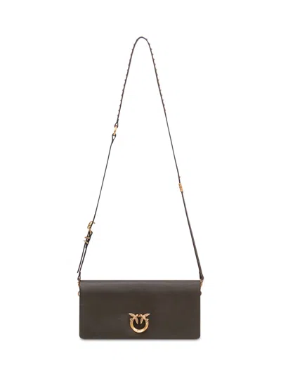Pinko Horizontal Mini Shoulder Bag With Elegant Detailing In Verde Fango/antique Gold
